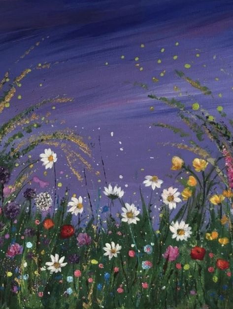 Cottage Core Painting, Cottagecore Painting, Field Paint, Whimsical Art Paintings, Wildflower Paintings, Acrylic Painting Flowers, Easy Canvas Art, Canvas Painting Designs, Art Painting Gallery