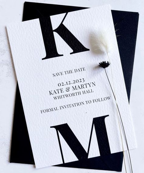 Save The Date Monochrome, Simple Black Wedding Invitations, Wedding Stationery 2023, Black White Save The Date, Luxury Save The Date Ideas, Black Tie Save The Date Ideas, Save The Dates Classy, Save The Date Luxury, Black And Pampas Wedding