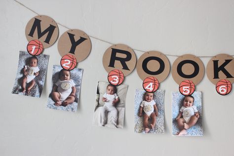 Display your baby's monthly photos on this basketball themed first year photo banner! Like what you see but want different colors? Feel free to message me with any requests before purchasing! This item is made to order and is ready to ship out 3-5 business days (not including weekends or holidays). Rush option may be available but you must message me BEFORE purchasing. Please note: rush order changes production time not shipping times - Comes assembled and ready to use - I recommend using washi Basketball 1st Birthday, Basketball Theme Birthday, Monthly Photo Banner, Basketball Baby, Basketball Birthday Parties, Boys First Birthday Party Ideas, Basketball Theme, Twin First Birthday, First Year Photos