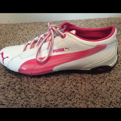 Size 9 Pink And White Puma. Never Worn Pink Pumas, White Puma, Shoes Pink, Puma Shoes, Pumas Shoes, Pink And White, Puma Sneaker, Pink White, Athletic Shoes