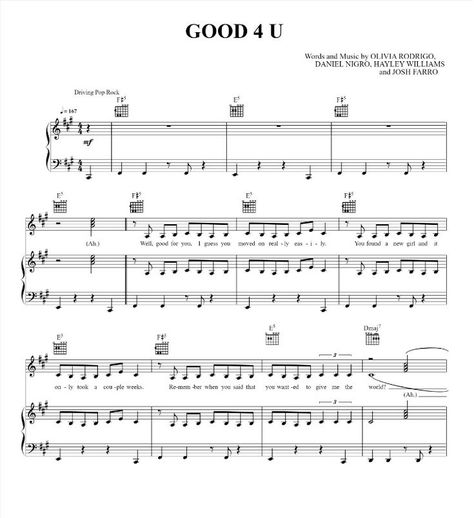 Good 4 U Piano Sheet Music, Good 4 U Sheet Music - Olivia Rodrigo, Piano Sheet Music, Digital Download, Piano/ Vocal/ Guitar Olivia Rodrigo Piano Sheet Music, Olivia Rodrigo Piano, Pop Piano Sheet Music, Good 4 U, Piano Beginner, Music Items, Learn Piano, Hayley Williams, Music Wall