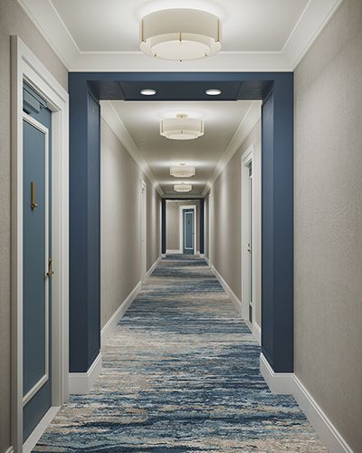 Corridor Design | South Florida | ALine Studio Apartment Building Hallway, Hotel Corridor Design, Senior Living Interior Design, Senior Living Design, Florida Hotel, Interior Design New York, Living Interior Design, Medical Office Decor, Hotel Corridor