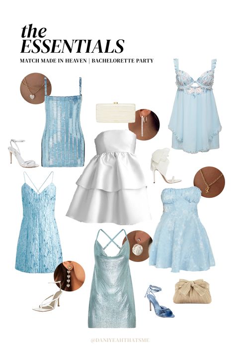 Greece Bachelorette Party Theme, Blue And White Bachelorette Outfits, Match Made In Heaven Bachelorette Party, Something Blue Bachelorette Outfit, Last Toast On The Coast Bachelorette Outfit, Light Blue Bachelorette Outfits, On Cloud 9 Bachelorette Outfit, Bachelorette Something Blue Outfits, Coastal Bachelorette Outfit