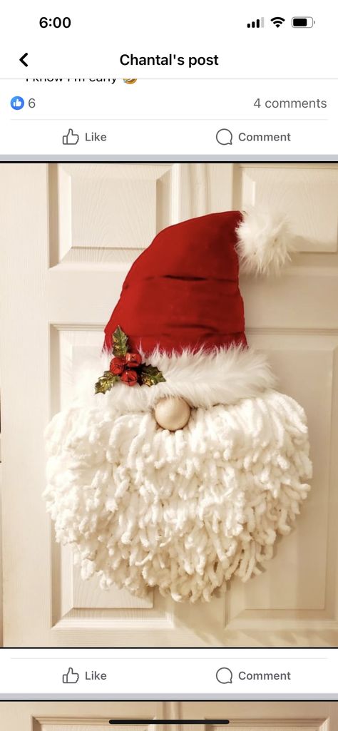 Gnome Hat Wreath, Yarn Gnome Wreath, Santa Hat Wreath Tutorial, Gnome Santa Diy, Gnome Wreaths Front Doors, Santa Gnomes Christmas Diy, Santa Hat Decorating Ideas, Gnome Wreath Diy, Gnome Door Decoration