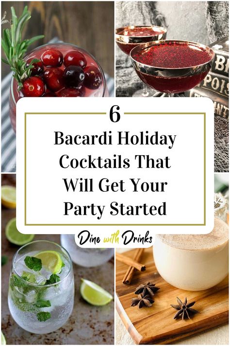 Collage of 4 bacardi holiday cocktails. Bacardi Drinks Recipes, Bacardi Punch, Bacardi Cocktails, Bacardi Drinks, Bacardi Cocktail, Christmas Drinks Alcohol, Gold Drinks, Bacardi Rum, Cranberry Cocktail