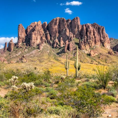 How To Enjoy The Beauty Of Arizona’s Superstition Mountains | TravelAwaits Arizona Superstition Mountains, Beautiful Moutians, Emily Core, Mexico Mountains, Superstition Mountains Arizona, Goldfield Ghost Town, Arizona Tattoo, Arizona Aesthetic, Desert Dweller