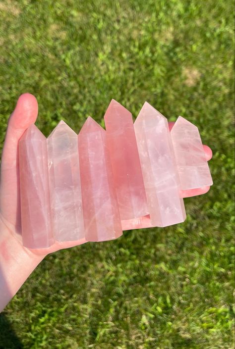 #rosequartz #crystals #selflovecrystals Rose Quartz Tower, Quarts Crystal, One Rose, Rose Quartz Gemstone, Pink Gemstones, Rose Quartz Crystal, Crystal Shop, Pink Quartz, Red Aesthetic