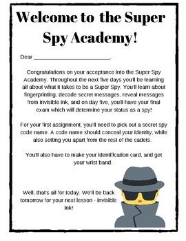 Welcome to the Super Spy Academy! This fun freebie has 5 days of activities for use in the classroom or at home that will prepare your little spy for the field. We'll cover code names, secret messages, code-breaking, fingerprinting, and the final exam - a laser maze. This packet is print and go - yo... Spy Classroom Transformation, Spy Code Names, Secret Agent Activities For Kids, Spy Activities For Kids, Secret Agent Games, Spy Camp, Name Games For Kids, Spy Activities, Laser Maze