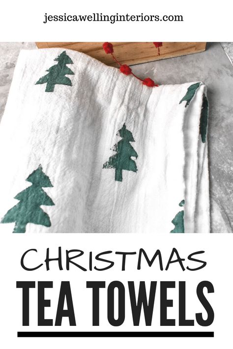 These pretty and simple painted tea towels are the perfect DIY Christmas gift for teachers, neighbors, co-workers, and friends! I'll show you how to make them and give you more ideas- snowflakes, Christmas Trees, triangles, and more! Painted Tea Towels, Stamped Tea Towels, Christmas Gift For Teachers, Inexpensive Diy Gifts, Homemade Teacher Gifts, Potato Stamp, Tea Towels Diy, Cute Christmas Cookies, Gifts Homemade