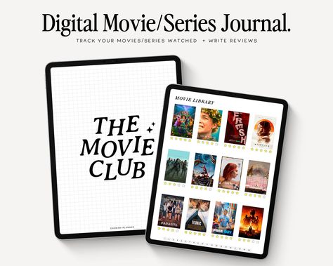 The Movie Club Digital Journal | Movie/Series Reviews | Movie Log for GoodNotes | Minimal Movie/TV Planner plannerlovers #freeplanners #productplannerprintable📍. Movie Journal Digital, Instructions Not Included Movie, Movie Journal Template, Movie Planner, Start Scrapbooking, Series Journal, Movie Library, Movie Tracker, Digital Journaling