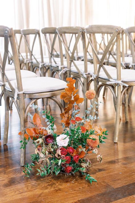 Ceremony Aisle Markers, Flowers Chandelier, Whimsical Fall, Rusting Wedding, Aisle Markers, Wedding Alters, Ceremony Aisle, Orange Wedding Flowers, Floral Installations