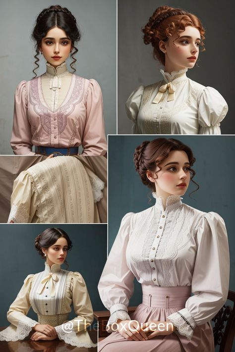 edwardian blouses 1912 Fashion Women, Edwardian Sleeves, Edwardian Fashion Modern, Modern Victorian Dress, 1890s Fashion Women, Modern Edwardian Fashion, Edwardian Blouse Pattern, Edwardian Fashion Women, Edwardian Inspired Fashion