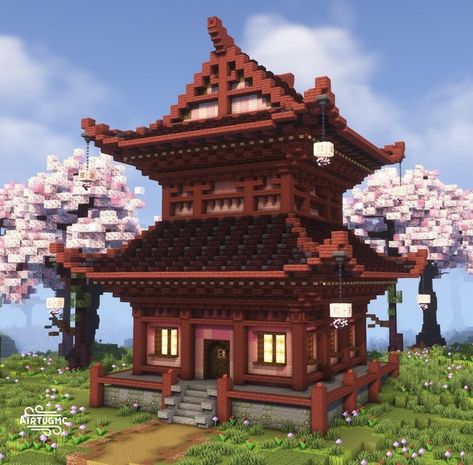 Chinese Building Minecraft, Japanese Roof Design Minecraft, Samurai House Minecraft, Medium House Minecraft, Japanese Theme Minecraft, Minecraft Japanese Bath House, Japanese Style Roof Minecraft, Asian Temple Minecraft, Japanese Style Builds Minecraft