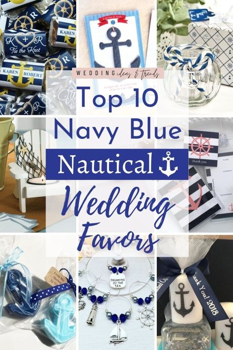 For your, dockside, sailboat, seaside, or summer beach wedding, when everything is accurate, navy blue is the go-to color to enhance the nautical wedding theme, one that stays with your guests and goes home with them as memorable party favors. Here are 10 top picks for navy blue nautical themed wedding favors that your guests will be thrilled for. From anchors, ship’s wheel, and lighthouse along with the timeless navy blue stripes. Yacht Party Favors, Nautical Wedding Favors For Guests, Cruise Party Favors, Cruise Wedding Favors, Boat Wedding Decorations, Nautical Bridal Shower Favors, Cruise Theme Parties, Nautical Wedding Ideas, Sailboat Party