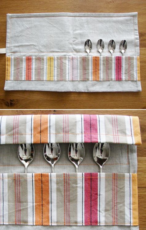 Cucito creativo: Portaposate Silverware Holder, Zero Waste Kitchen, Cutlery Sets, Cutlery Set, Sewing Bag, Easy Projects, Burritos, Diy Inspiration, Sewing Tutorials