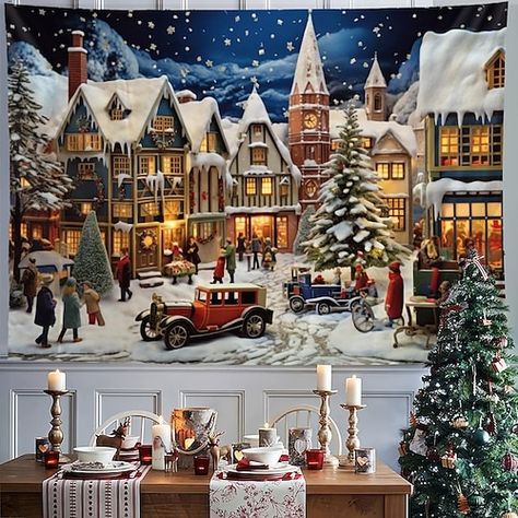 Christmas Decorations Hanging, Snowy House, Santa Claus Village, Cheap Wall Tapestries, Large Tapestry, Snow House, Large Tapestries, Porto Rico, Tapestry Wall Art