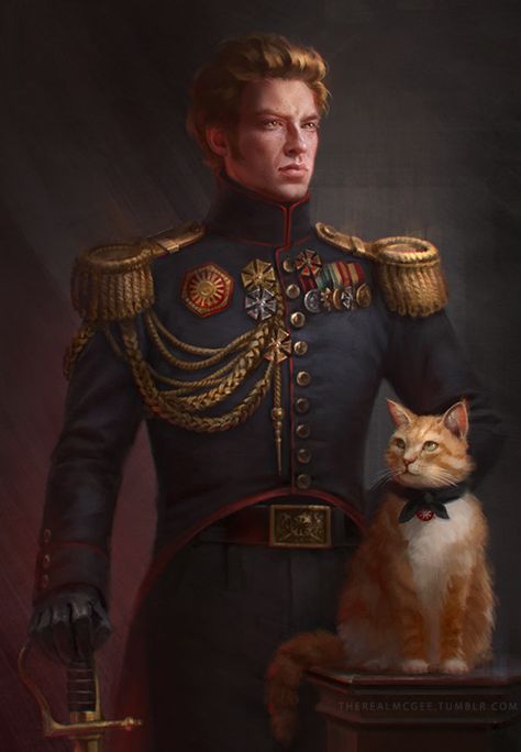 armitage hux, frigid haughty Hux and his frigid haughty cat ❤️, millicent the cat, oh my god this is beautiful, rockin those epaulets like a fuckin boss, star wars Steampunk Setting, General Hux, Setting Inspiration, Painting Portraits, Arte Steampunk, Wow Art, Kylo Ren, Arte Fantasy, Star Wars Universe