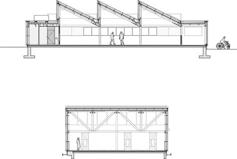 Gallery of The Printmaking Workshop / Scullion Architects in Association with Plus Architecture - 25 Architectural Diagrams Concept, Scullion Architects, Roof Section Detail, Skylight Architecture, Architecture Sections, Rehabilitation Center Architecture, Sawtooth Roof, Shed Roof Design, Workshop Architecture