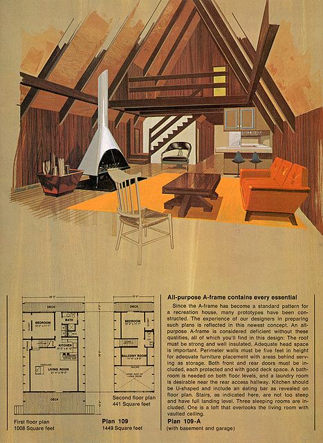 When I was growing up, the coolest thing in the world was an A frame cabin. Especially with mid century modern furnishings. I swore that I would have one when I grew up!  (Didn't happen) Plan Chalet, A Frame Cabins, A Frame House Plans, Frame Cabin, Building Plans House, Cottage Cabin, A Frame Cabin, A Frame House, Cabins And Cottages