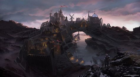 The Elder Scrolls V: Skyrim Concept Art by Ray Lederer Skyrim Scenery Landscapes, Fantasy Video Game Concept Art, Video Game Worlds Concept Art, Skyrim Cities, Skyrim City, Skyrim Dnd, Skyrim Artwork, Skyrim Scenery, Skyrim Landscape