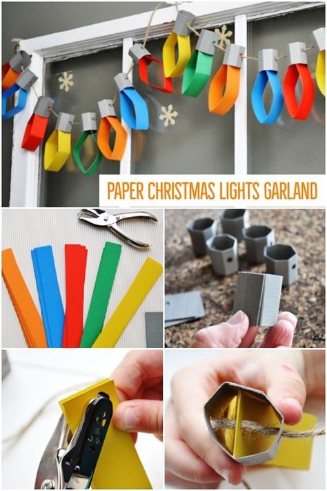 Paper Christmas Lights Garland, Paper Christmas Lights, Old Fashioned Christmas Lights, Craft Garland, Garlands Christmas, Diy Garlands, Diy Natal, Lights Outside, Christmas Lights Outside