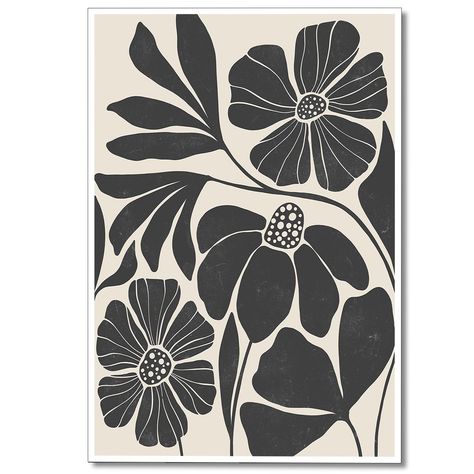 Floral Room Aesthetic, Room Aesthetic Posters, Aesthetic Posters, Flower Canvas Wall Art, Floral Room, Illustration Blume, Black Wall Art, Botanical Decor, Floral Illustration