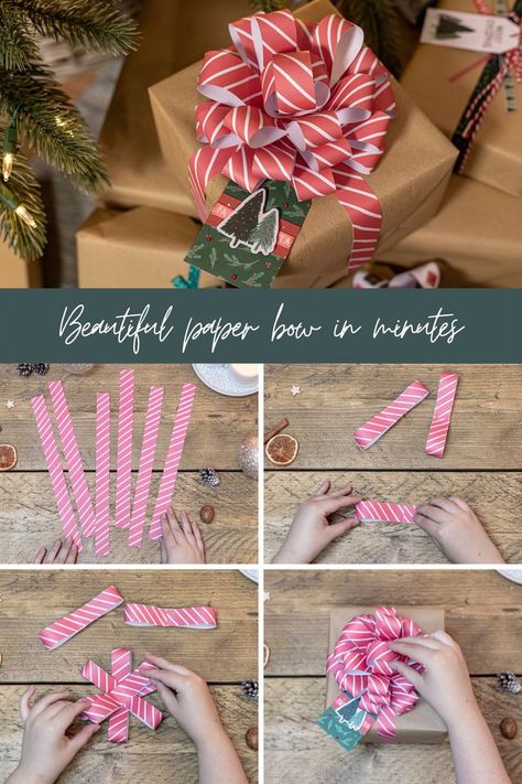 Make your presents stand out under the tree with the most sumptuous and elaborate gift bow! This dimensional and layered bow is made from paper strips, so you can create it in any colour or pattern you like. We've created step-by-step instructions so even if you've never crafted before you can make your own stunning gift bow. Paper Bows Diy, Diy Spa Kit, Bows For Presents, Diy Gift Bow, Wrapping Paper Bows, Christmas Gift Bow, Layered Bow, Gift Wrapping Techniques, Gift Bow