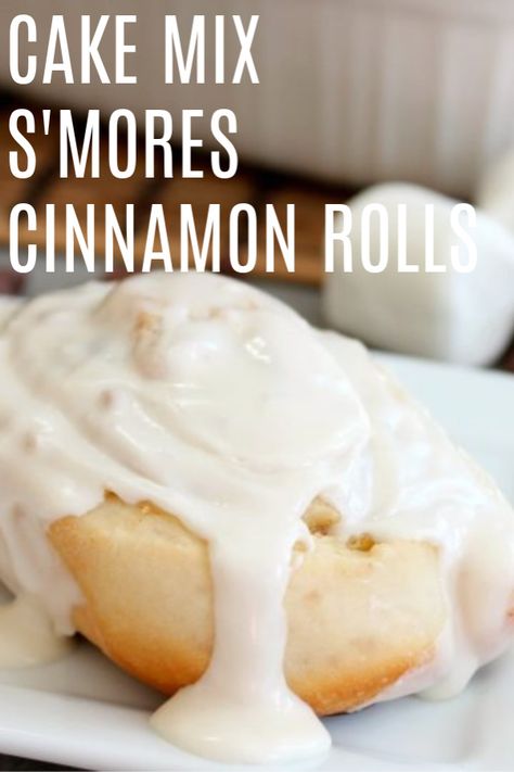 Cake Mix S'mores Cinnamon Rolls | Six Sisters' Stuff Cinnabon Cinnamon Roll Cake, Chocolate Zucchini Cookies, Cake Cinnamon Rolls, Cake Cinnamon, Cinnamon Roll French, Easy Puff Pastry, Six Sisters Stuff, Cinnamon Roll Cake, Pear Recipes