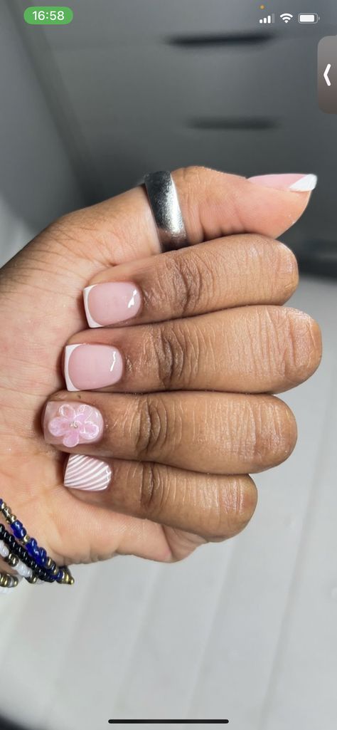 Basic Set Nails, Simple Nail Ideas Square Short, Overlay With Design Nails, Summer Overlay Nails, Plan Short Nails, Natural Painted Nail Designs, Gel Manicure Designs Short Nails Simple, Short Mommy Nails, Short Pink Nails Designs Art Ideas