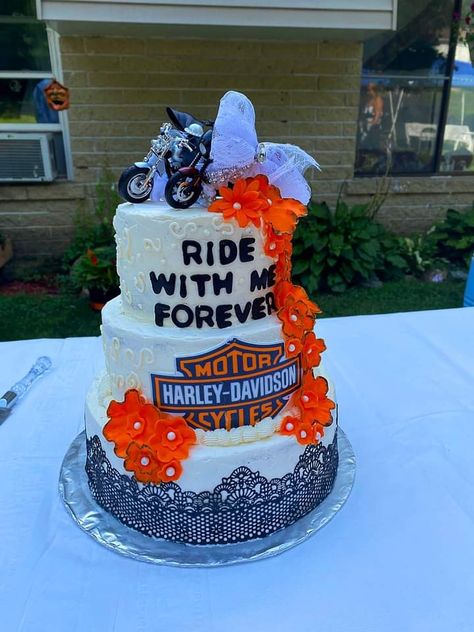 Ride With Me Forever Wedding Cake, Harley Davidson Cake, Harley Davidson Wedding, Motorcycle Wedding, Biker Wedding, Unique Proposals, Bride And Groom Cake Toppers, Forever Wedding, Charlotte Wedding