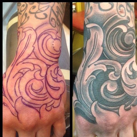 Russ Abbott - Ink & Dagger. Atlanta, Georgia. Hand Tattoo. Filigree. Ornate. Filigree Hand Tattoo, Tattoo Filigree, Atlanta Tattoo, Filigree Tattoo, Hand And Finger Tattoos, Tattoo Reference, Decatur Ga, Dagger Tattoo, Under My Skin