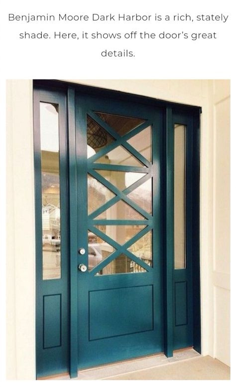 Benjamin Moore  Dark Harbor CSP-720 Benjamin Moore Dark Harbor, درابزين السلم, Teal Door, Exterior Door Colors, Casa Hobbit, Dark Harbor, Front Door Paint Colors, Door Paint Colors, Painted Front Doors