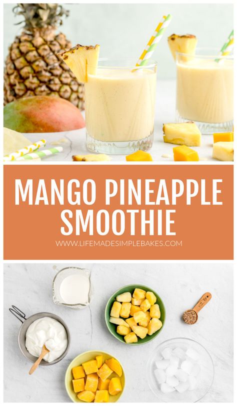 Fall in love with the tropical taste of this refreshingly delicious Mango Pineapple Smoothie. It whips up with frozen fruit in minutes!! #mangopineapplesmoothie #smoothie #tropicalsmoothie #fruitsmoothie Pineapple Diet, Pineapple Smoothie Recipes, Breakfast Baking, Mango Pineapple Smoothie, Life Made Simple, Mango Smoothie Recipes, School Morning, Mango Pineapple, Yum Recipes