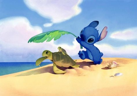 Stitch with turtles watercolor--I wish I had this print. Lilo And Stitch 2002, Lindo Disney, Disney Mignon, Foto Disney, Turtle Watercolor, Animation Disney, Film Anime, Disney Fantasy, Walt Disney Animation