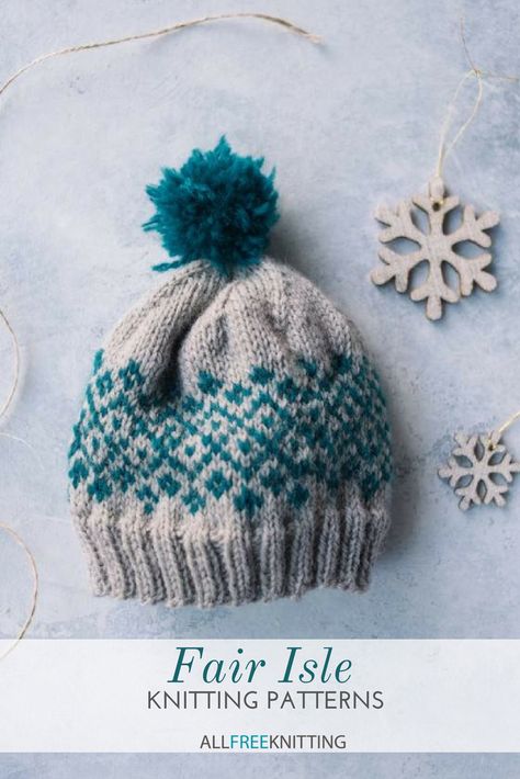 If you're a colorwork junkie, you'll love this list of fair isle knitting patterns! Fair Isle Knitting Patterns Free, Maglia Fair Isle, Baby Knit Hat, Colorwork Chart, Fair Isle Hat, Baby Hat Knitting Pattern, Knitting Patterns Free Hats, Fair Isle Knitting Patterns, Fair Isles