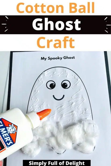 Looking for Halloween Crafts for kids? This Cotton Ball Ghost craft for kids is so much fun! Toddlers and preschoolers will enjoy gluing cotton balls to the simple ghost template to create a fluffy ghost craft. Grab the free printable cotton ball ghost craft template today! Ghost Crafts Preschool, Cotton Ball Ghost, Halloween Crafts Snacks, Ghost Crafts For Kids, Ghost Craft For Kids, Cotton Ball Crafts, Preschool Halloween Party, Simple Ghost, Ghost Template