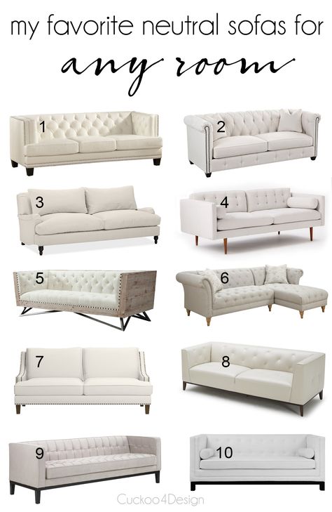 My favorite neutral ivory sofas to start a room with. They are so versatile and a great starting point for any room. Best Chesterfield Sofas, Ivory Sofa Living Room, Neutral Sofas, Tv Room Sofa, Ivory Sofa, Neutral Sofa, Chairs For Living Room, Black And White Living Room, Chic Sofa