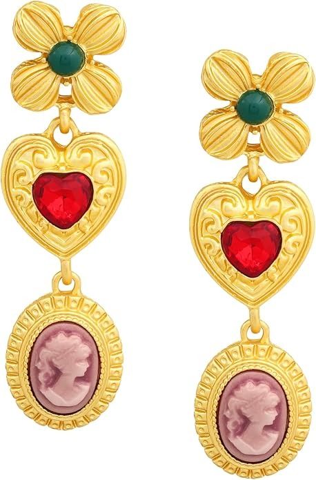 Amazon.com: OJERRY Byzantine Medieval Victorian Statement Cameo Heart Gold Charm Dangle Earrings for Women Dangly Things Jewelry Accessories Romantic Cool Gifts for Her Women in Their 30s: Clothing, Shoes & Jewelry 30s Clothing, Cool Gifts For Her, Women In Their 30s, Best Gifts For Her, Floral Jewellery, Gold Charm, Gemstone Colors, Earrings For Women, Cool Gifts