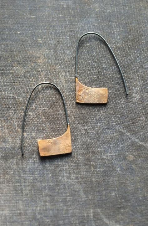 Brass and silver earrings oxidized brass mixed metal | Etsy Handmade Brass Jewelry, Brass Jewellery Handmade, Metal Jewellery, Geometric Hoop Earrings, Mixed Metal Earrings, Contemporary Earrings, Oxidized Brass, Mixed Metal Jewelry, Artisan Earrings