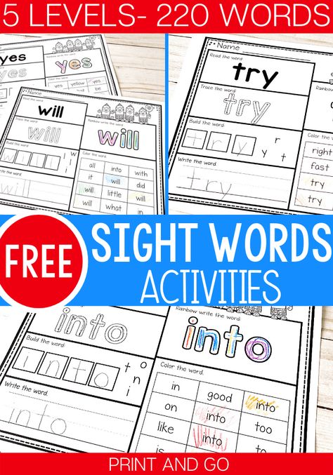 1st Grade Sight Word Games, Sight Word Poems For Kindergarten Free, Fry Sight Word Activities, Sight Word Activities First Grade, Sight Word Worksheets Free Printables, Teaching Sight Words Kindergarten, Sight Word Printables Free, Sight Word Worksheets Free, Sight Words Kindergarten Activities