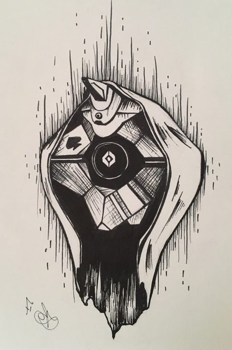 Destiny 2 Tattoo Ideas Hunter, Destiny 2 Hunter Tattoo, Destiny Game Tattoo Ideas, Destiny Ghost Tattoo, Destiny Tattoos, Gaming Sketch, Destiny 2 Tattoo, Video Game Tattoo Ideas, Ghost Drawing Easy