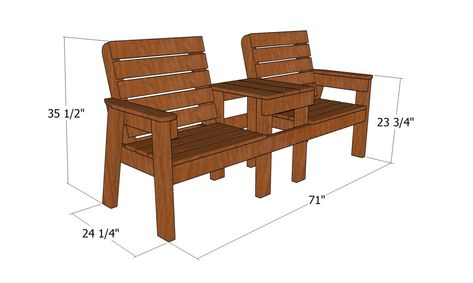 Large Double Chair Bench – Free DIY Plans Outdoor Bench Diy, Patio Furniture Plans, Wooden Bench Plans, Outdoor Chairs Diy, Outdoor Bench Plans, Wood Bench Plans, Wooden Chair Plans, Garden Bench Plans, Double Chair