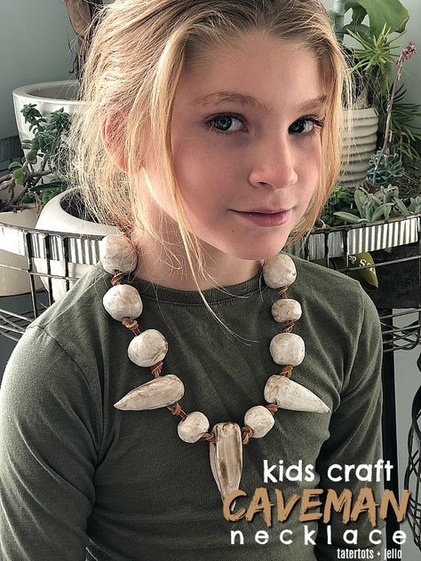 Kids Clay Caveman Necklace - make clay necklaces with your kids. They will love creating whimsical necklaces out of clay! Stone Age Diy Costume, Caveman Necklace, Whimsical Necklaces, Stoneage Art, Caveman Party, Stone Age Activities, Caveman Costume, Prehistoric Party, Stone Age Art