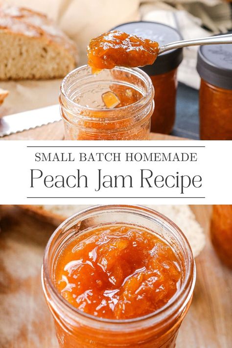 This Homemade Peach Jam recipe is easy to make and has just 4 ingredients. It uses fresh, chopped peaches and it is a peach jam recipe without pectin! My whole family loves this and it is delicious with butter on toast or with a little burrata. Visit Sugar Maple Farmhouse for this Peach Jam recipe. Easy Peach Jam Recipe Canning, Peach Jam Recipe Without Pectin, Fresh Ingredient Recipes, Homemade Peach Jam, Homemade Marmalade, Pectin Recipes, Fresh Peach Recipes, Easy Strawberry Jam, Peach Jam Recipe