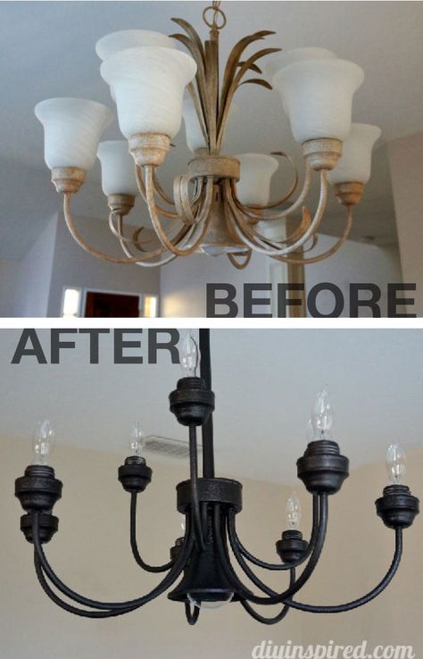 Refresh the look of your old light fixtures and chandeliers with a fresh coat of paint! Learn how here! #DIY Diy Old Chandelier Makeover, Painting Chandeliers Chandelier Makeover, Updating Chandelier Diy Dining Room, Update Old Light Fixtures Diy, Update Dining Room Light Fixture, Redo Lighting Fixtures, How To Update A Chandelier, Update Chandelier Diy, Redo Chandelier Diy