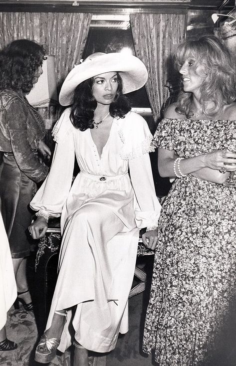 Bianca Jagger, Black And White, Hats, Dresses, White, Black