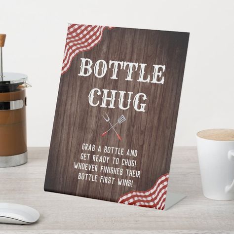 Baby Q BBQ Baby Shower Bottle Chug Game Sign - Great Barbecue Bottle Chug Game, Baby Shower Barbeque, Babyque Shower, Bbq Baby Shower Decorations, Bottle Chug, Barbecue Baby Shower, Picnic Baby Showers, Bbq Baby Shower, Bbq Theme