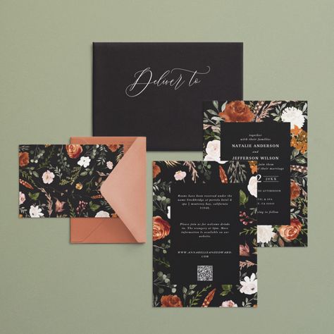 Rustic Wedding Black, Terracotta Floral Wedding, Modern Rustic Wedding, Wedding Invitation Message, Wedding Invitation Trends, Rustic Modern Wedding, Budget Wedding Invitations, Unconventional Wedding, Botanical Wedding Invitations