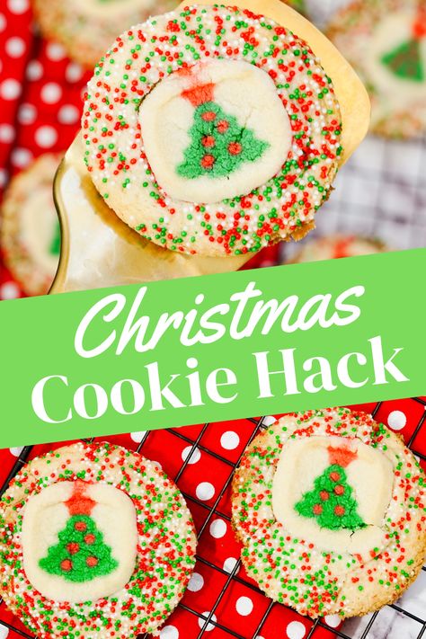 Use this simple and easy Christmas Cookie Hack with Pillsbury Christmas tree cookies and sugar cookies. The kids can help make these. No mess and only a couple of ingredients. Ready in about 20 minutes. Pillsbury Stacked Cookies, Pillsbury Ready To Bake Cookies, Christmas Cookie Day Ideas, Pillsbury Turkey Cookies, Simple Christmas Treats For Kids, Easy Christmas Cookies To Make With Kids, Pillsbury Christmas Cookies Recipes, Christmas Hat Cookies, Christmas Pillsbury Cookies