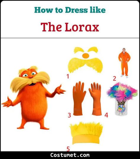 The Lorax Costume Diy, Lorax Halloween Costumes Group, Cute Lorax Costume, Lorax Costume Women, Lorax And Onceler Costume, The Lorax Halloween Costume, Lorax Halloween Costumes, Diy Lorax Costume, Lorax Cosplay